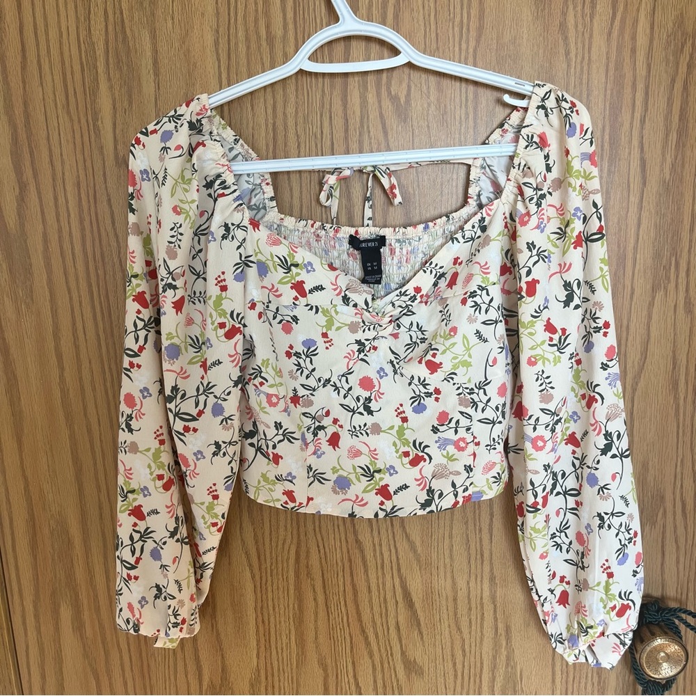 Floral Long Sleeve Tie Back Top